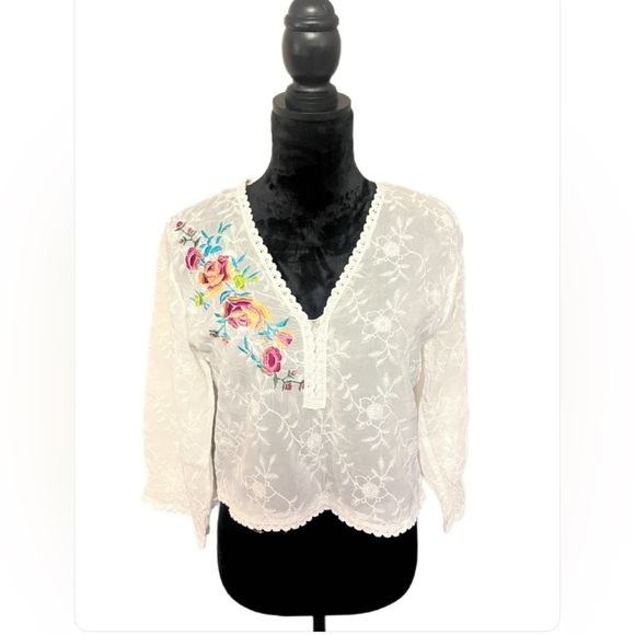 Johnny Was 100% Silk Floral Embroidered Top- Small - Picture 1 of 6